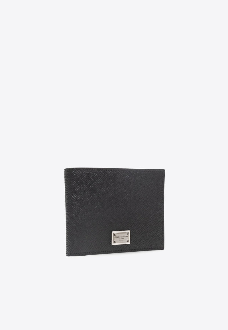 Logo Plaque Compact Bi-Fold Leather Wallet