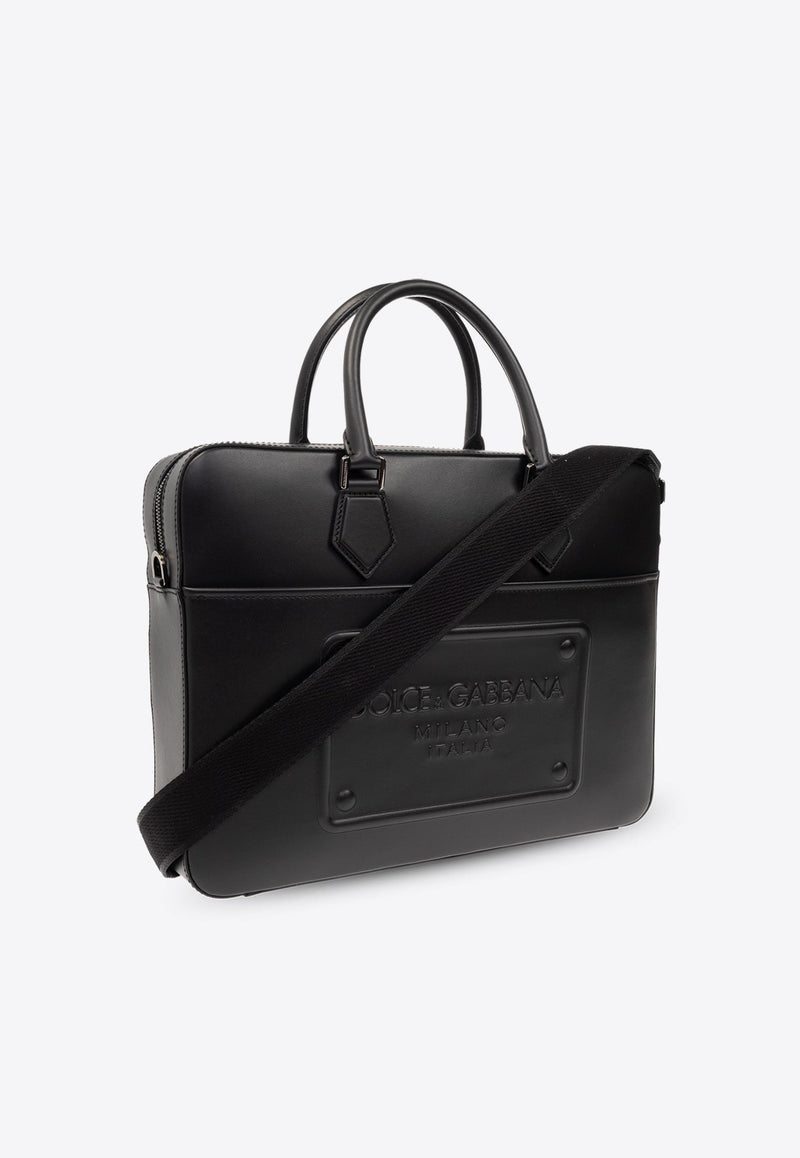 3D-Effect Logo Leather Briefcase