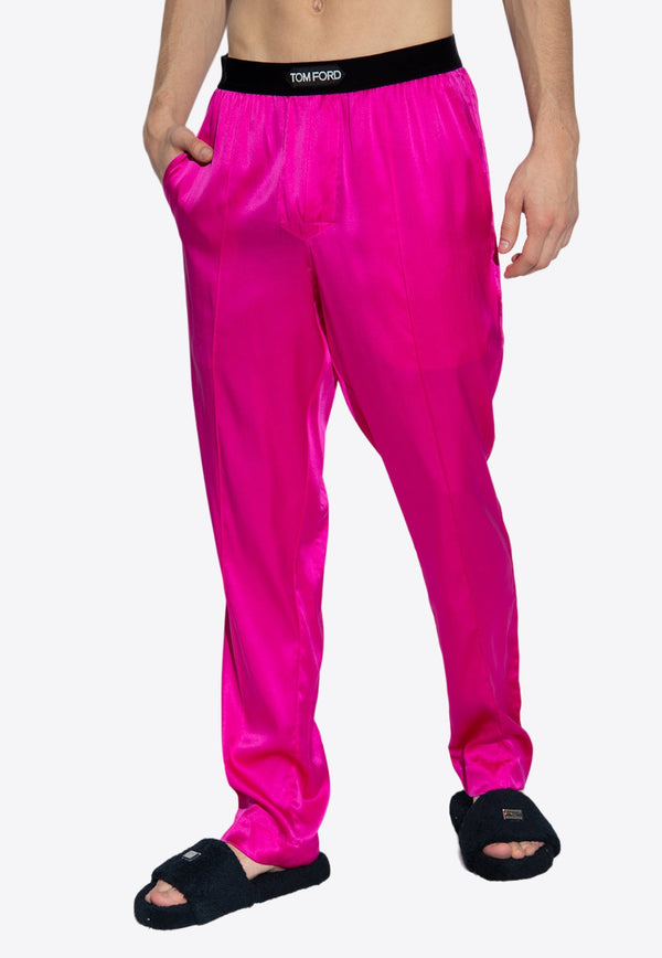 Logo-Waistband Stretch Silk Pajama Pants