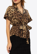 Leopard Print Belted Silk Shirt