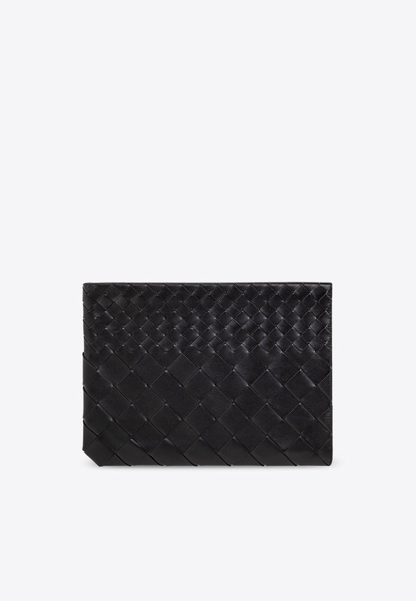 Intrecciato Leather Half Zip Pouch