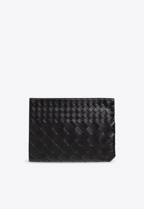 Intrecciato Leather Half Zip Pouch