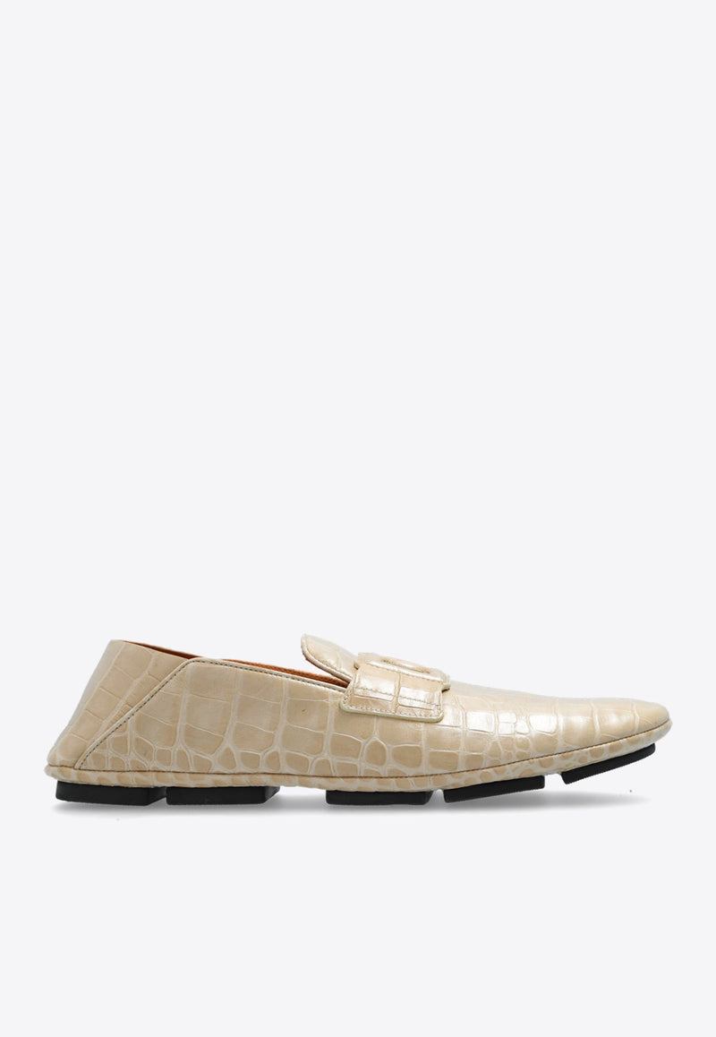 DG Logo Croc-Embossed Leather Loafers