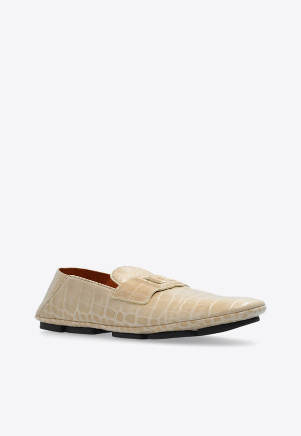 DG Logo Croc-Embossed Leather Loafers