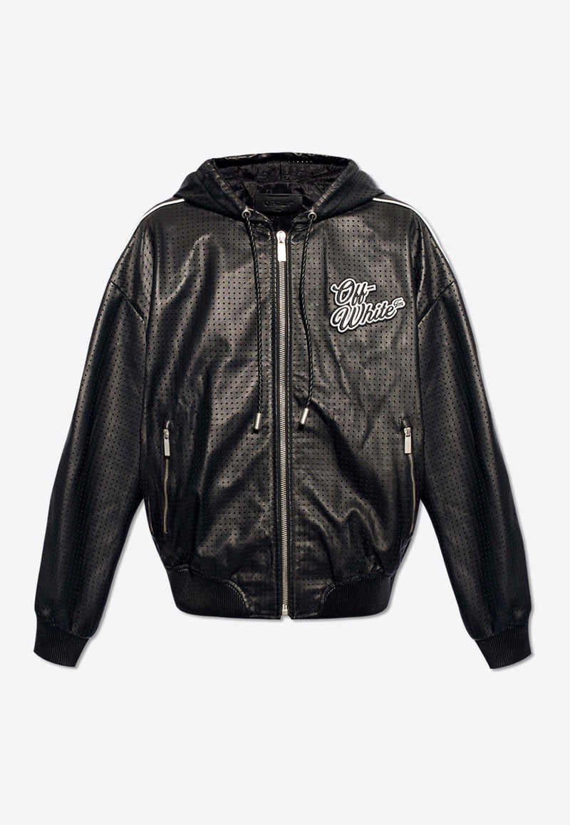 Logo Patch Perforated Leather Jacket