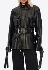 Cargo Belted Leather Field Jacket