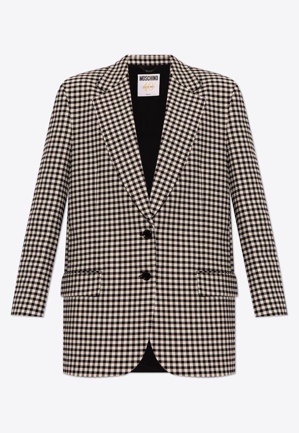 Single-Breasted Gingham Check Blazer