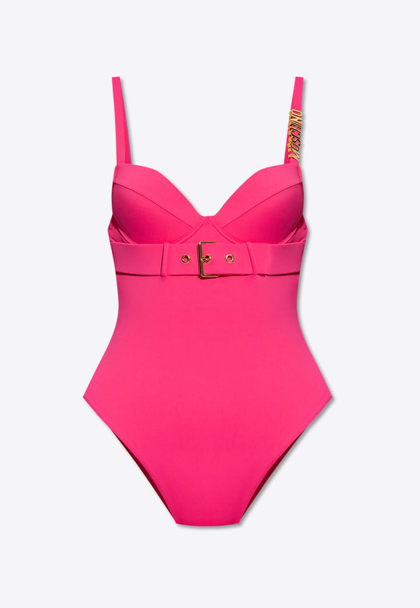Logo Plaque One-Piece Belted Swimsuit