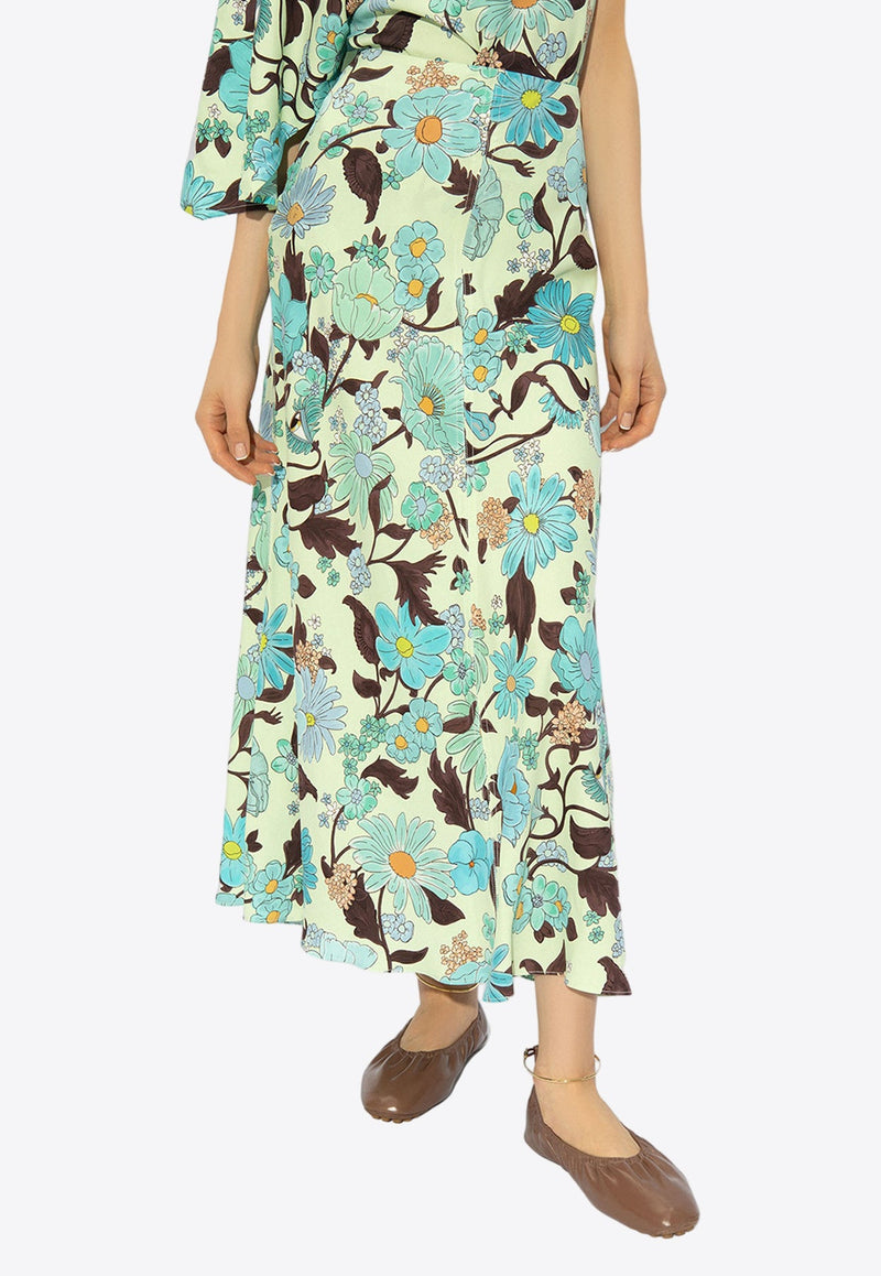 Lady Garden Print Flared Midi Skirt