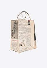 The Small Brown Tote Bag in Newspaper Print Leather