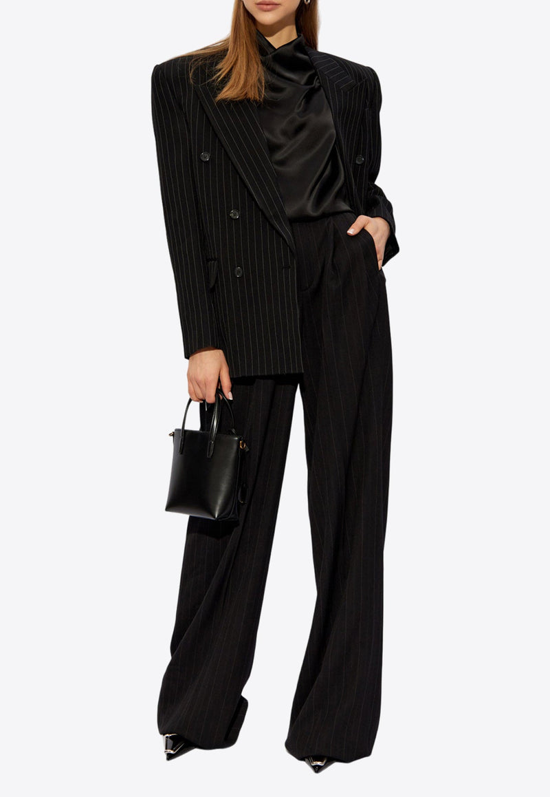 Pinstriped Wide-Leg Pants