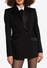 Double-Breasted Wool Blend Tuxedo Blazer