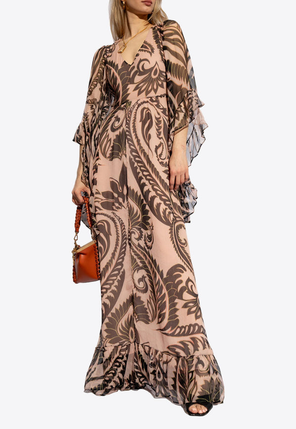 Angkor Print Silk Maxi Dress