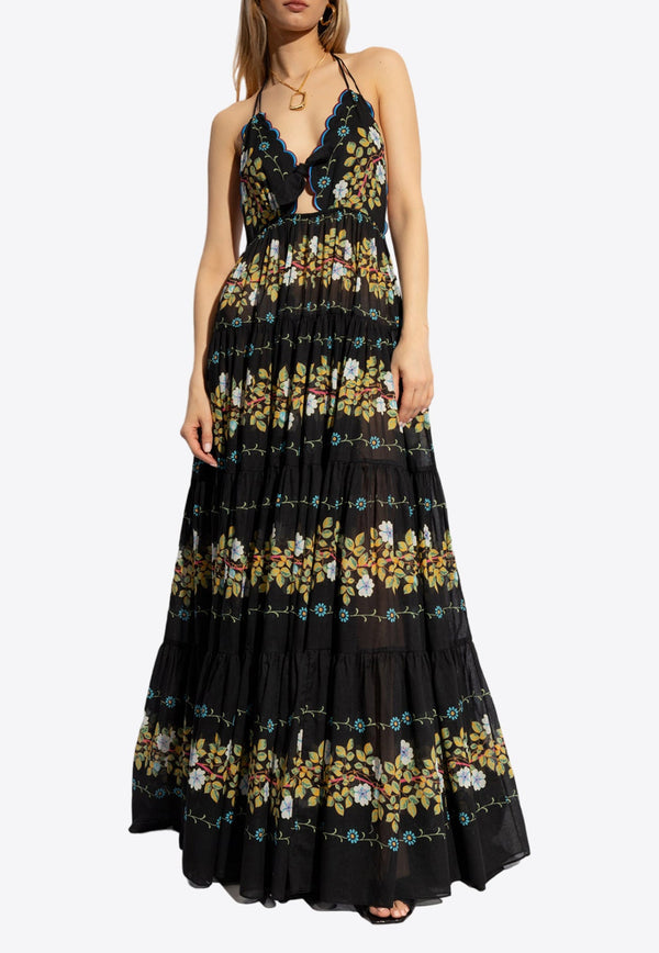 Floral Print Halterneck Maxi Dress