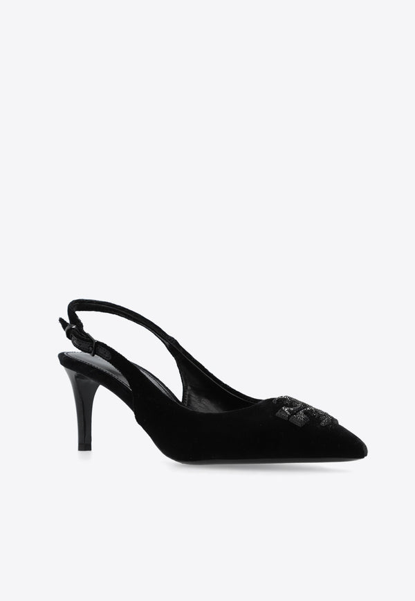 Eleanor 65 Crystal Logo Slingback Velvet Pumps