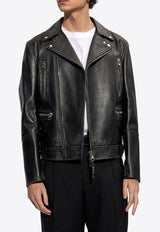 Zip-Up Leather Biker Jacket