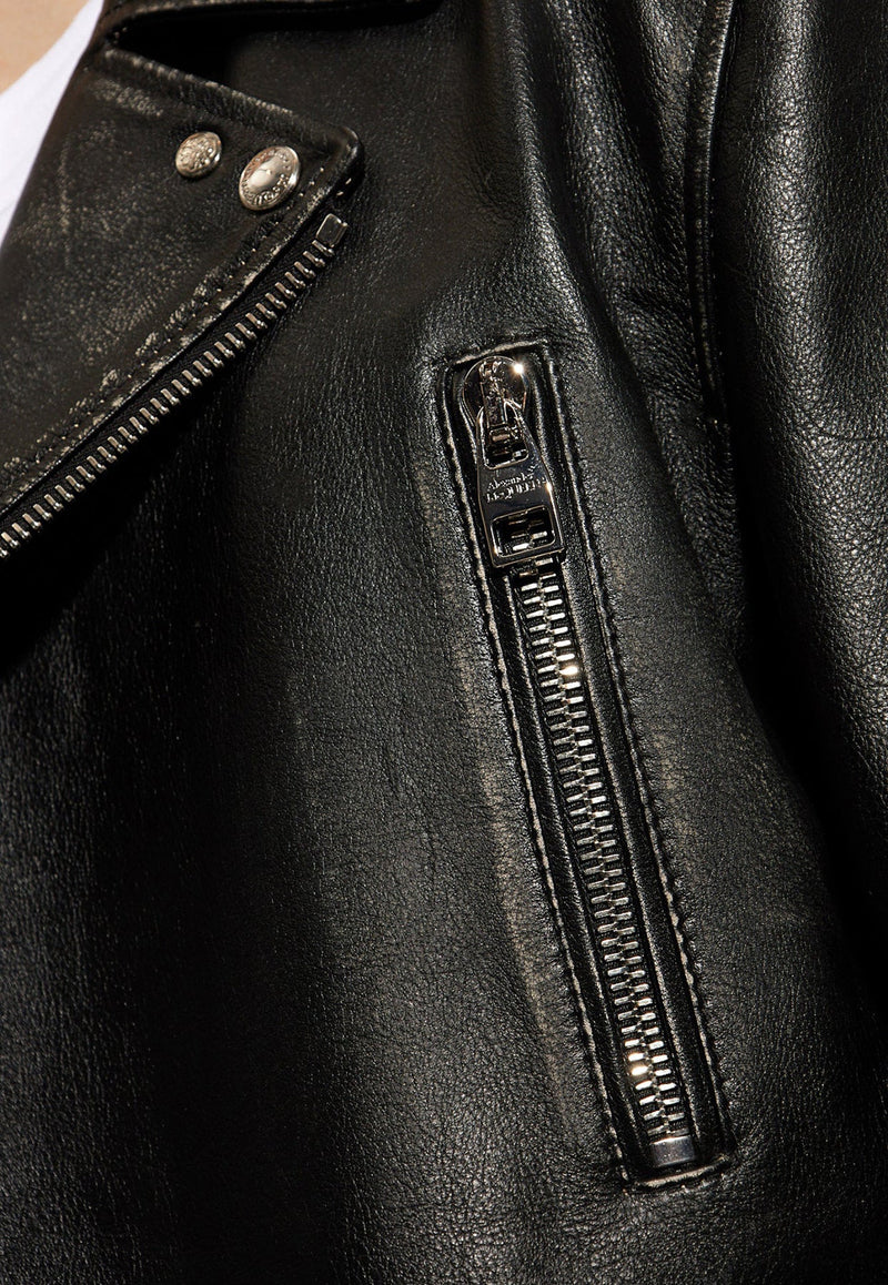 Zip-Up Leather Biker Jacket
