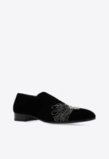 Dragonfly Embellished Velvet Loafers