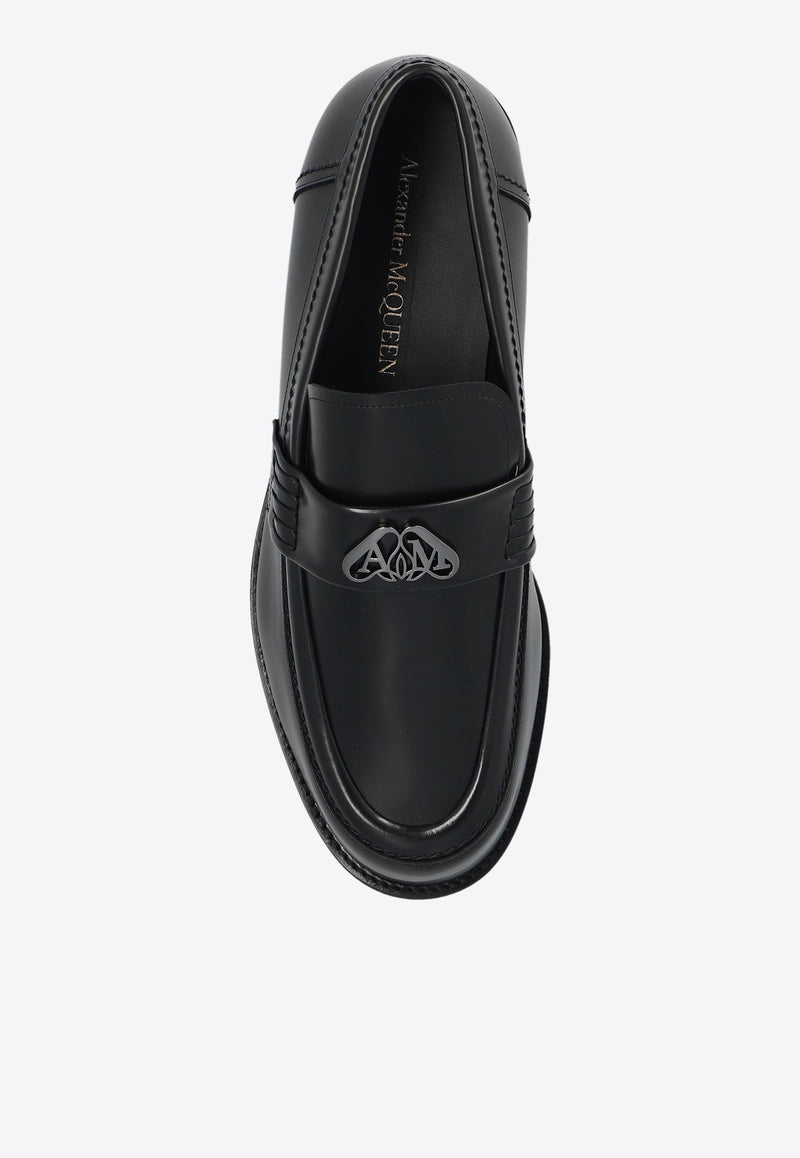 Seal Plaque Leather Loafers