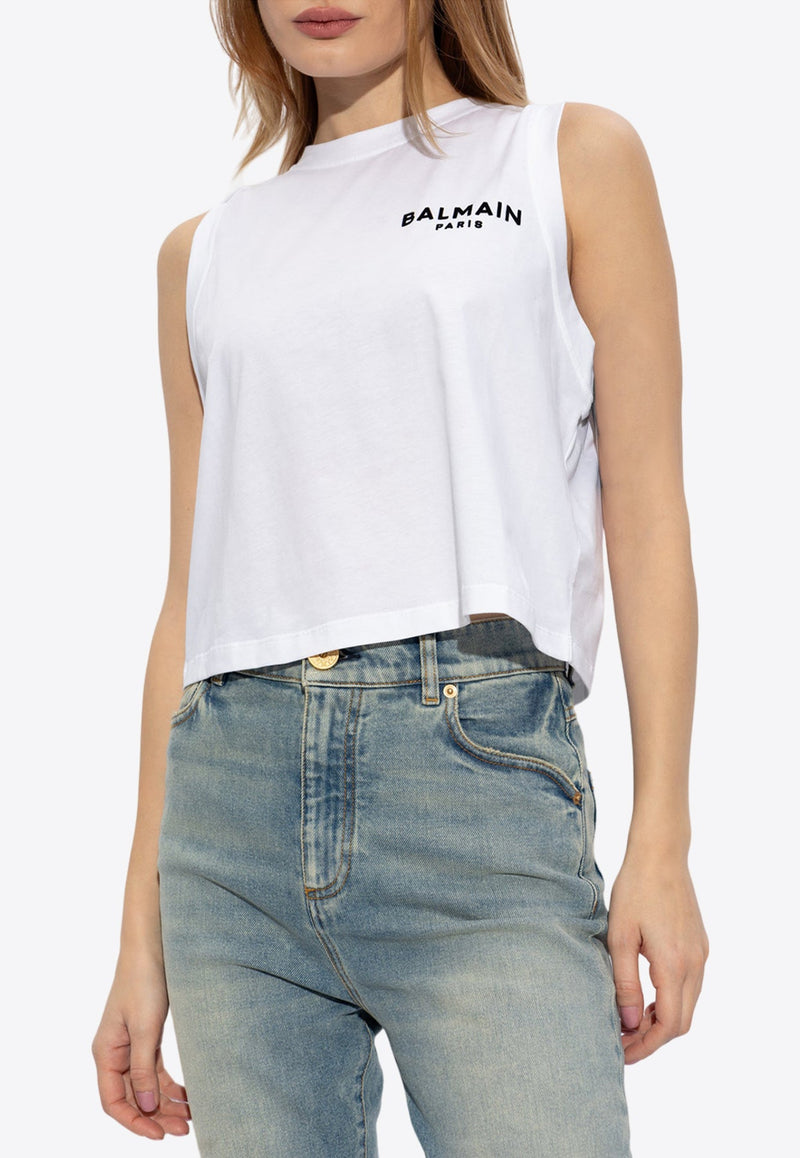 Flocked Logo Sleeveless Cropped T-shirt