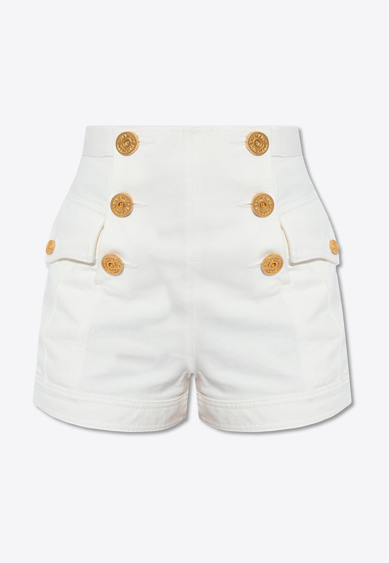 Button Embellished Denim Shorts