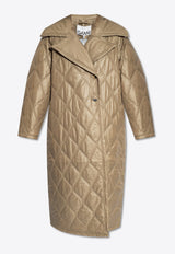 Diamond-Quilted Buttoned Long Coat