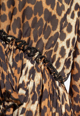 Leopard Print V-neck Pleated Blouse