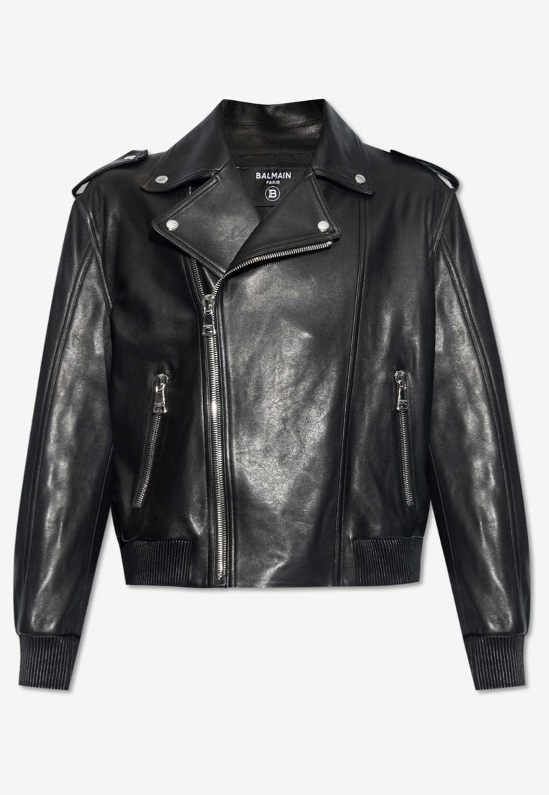 Zip-Up Leather Biker Jacket