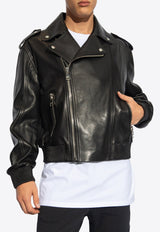 Zip-Up Leather Biker Jacket