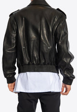 Zip-Up Leather Biker Jacket