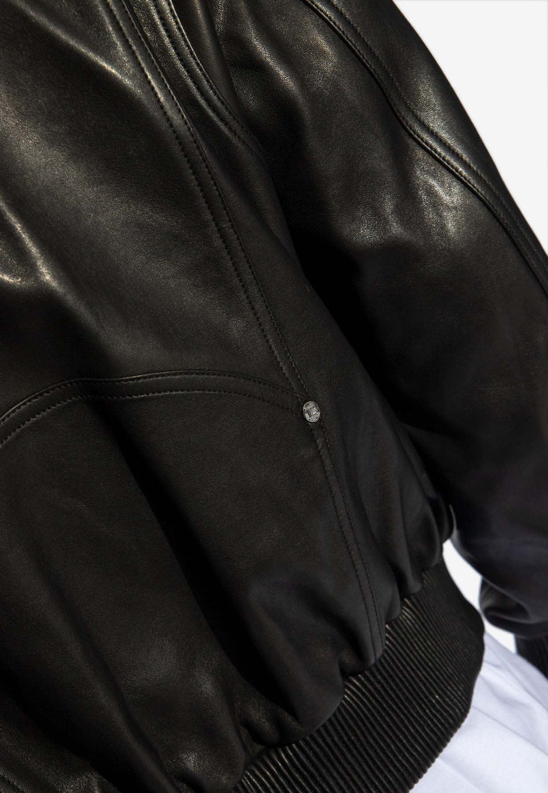 Zip-Up Leather Biker Jacket