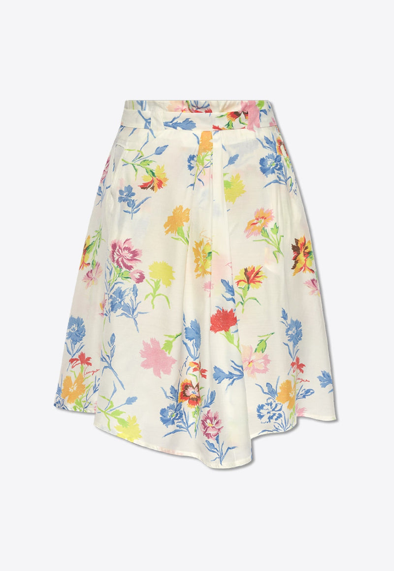 Drawn Flowers Midi Skirt