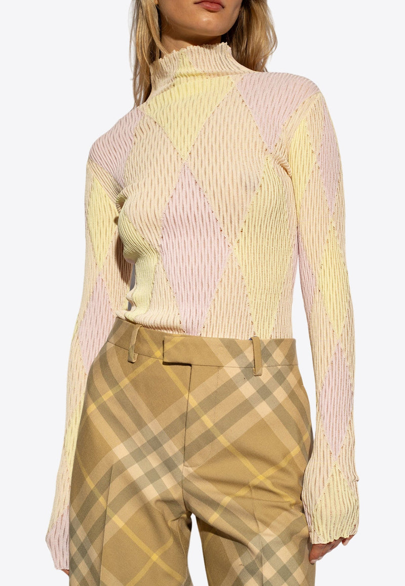 Argyle Check Turtleneck Sweater