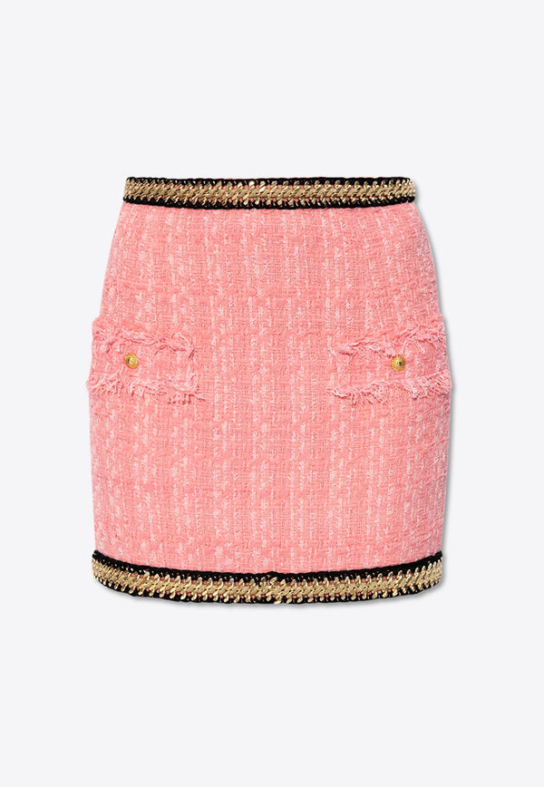 Chain Embellished Tweed Mini Skirt