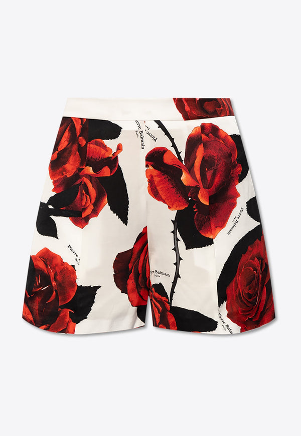 Rose Print Satin Shorts