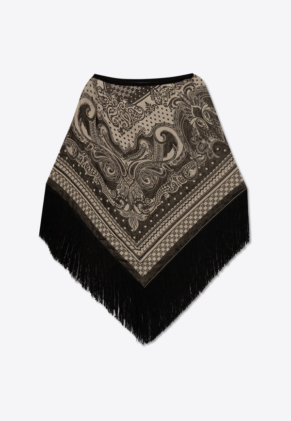 Fringed Paisley-Knitted Poncho