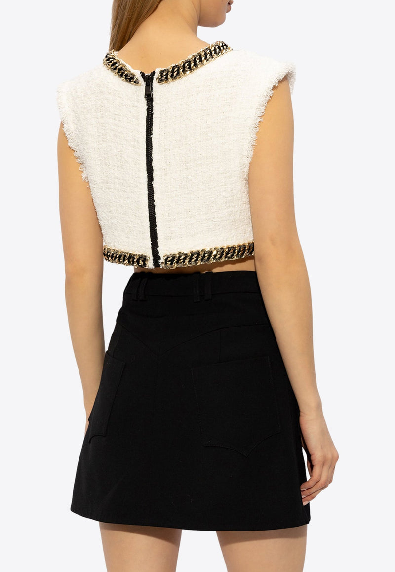Logo-Embroidered Tweed Cropped Top