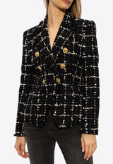 Check Tweed Double-Breasted Blazer