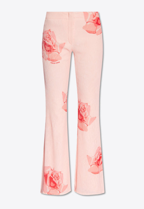 Rose Print Flared Pants