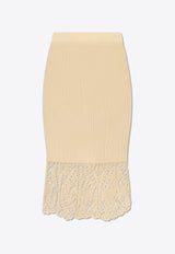 Lace-Trimmed Ribbed Midi Skirt