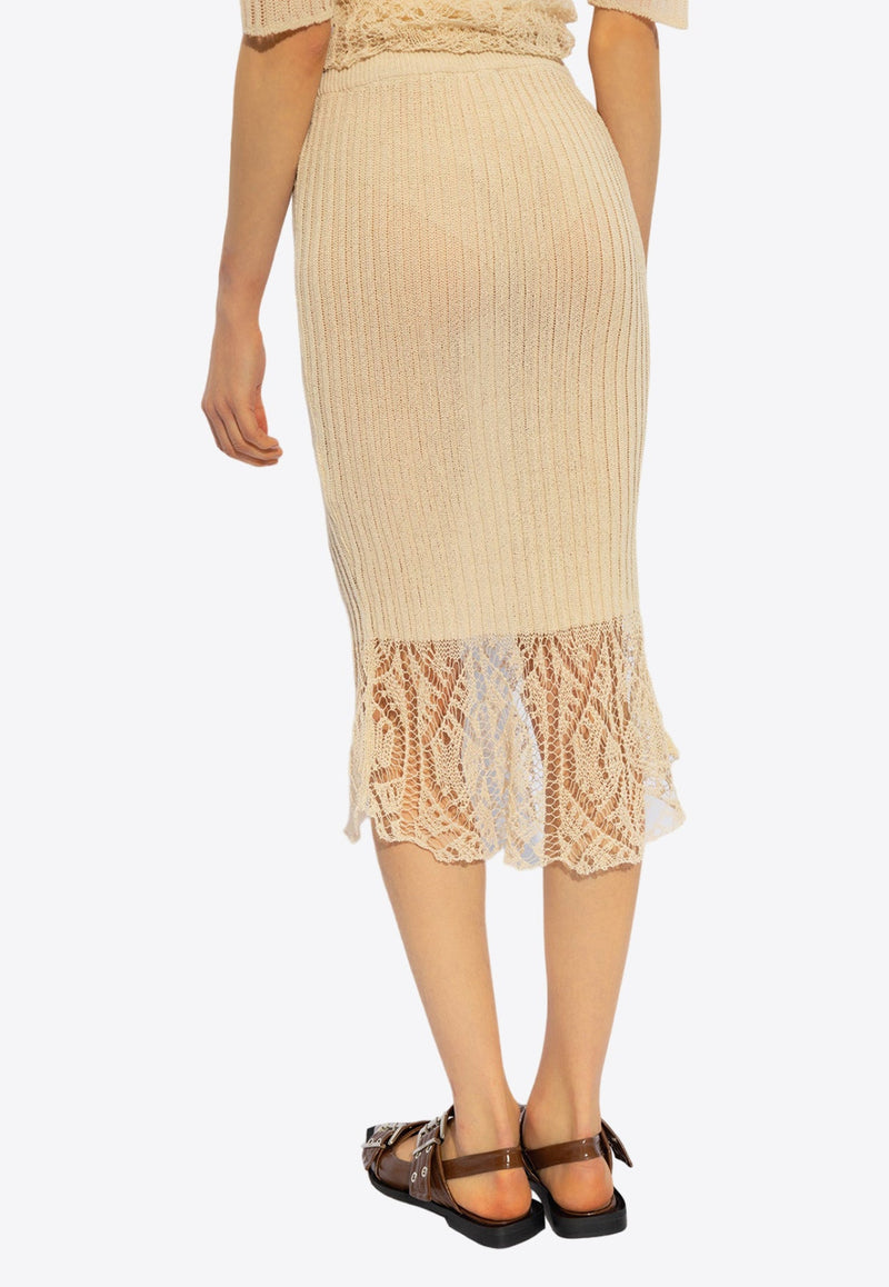 Lace-Trimmed Ribbed Midi Skirt