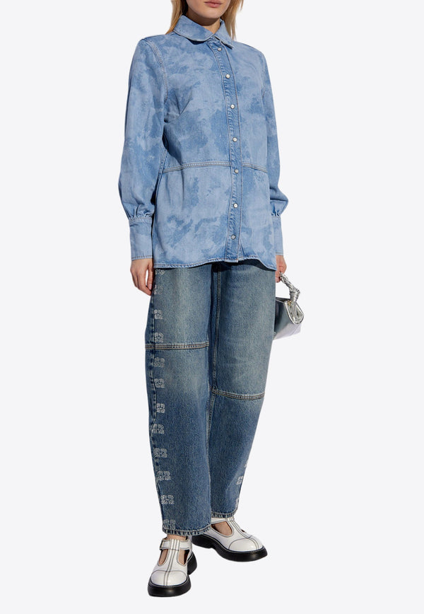 Studded Logo Bleached Denim Shirt