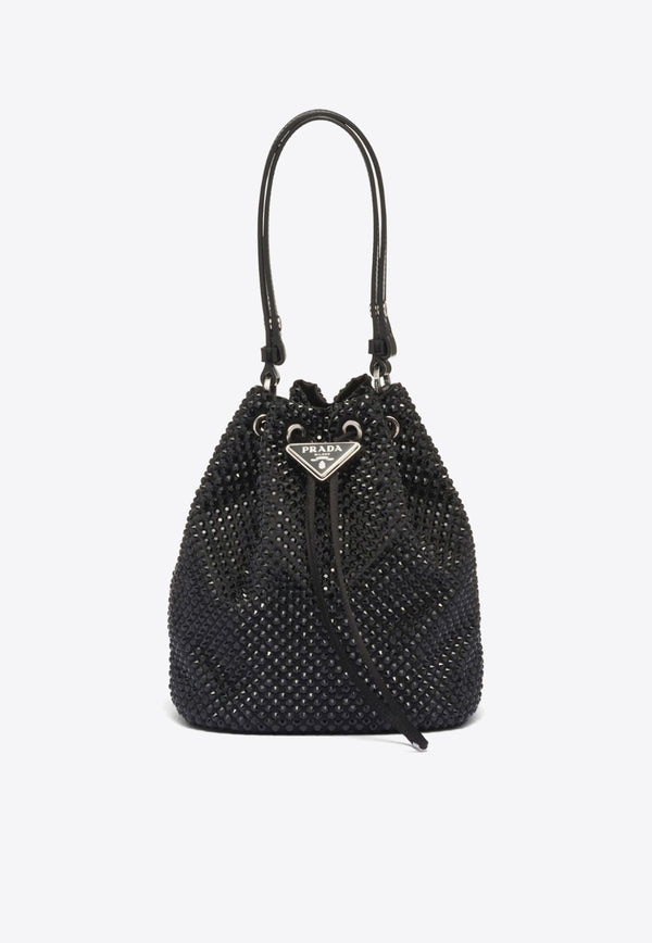 Mini Crystal Embellished Satin Bucket Bag