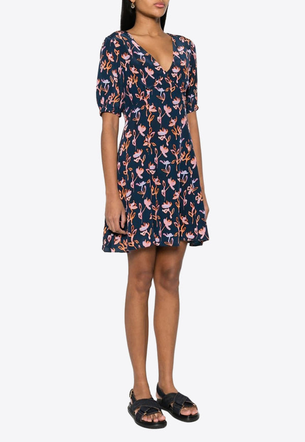 Abstract Print V-neck Mini Dress