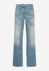 Knee-Panel Faded Jeans