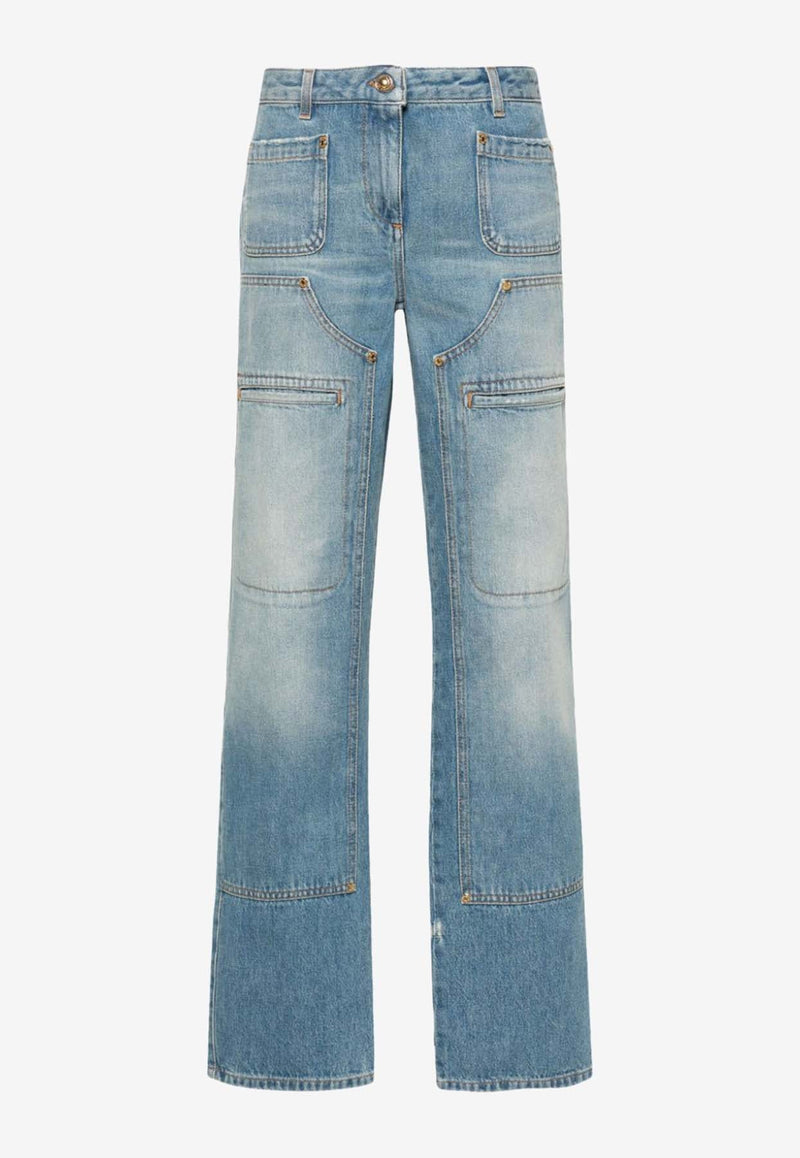 Knee-Panel Faded Jeans