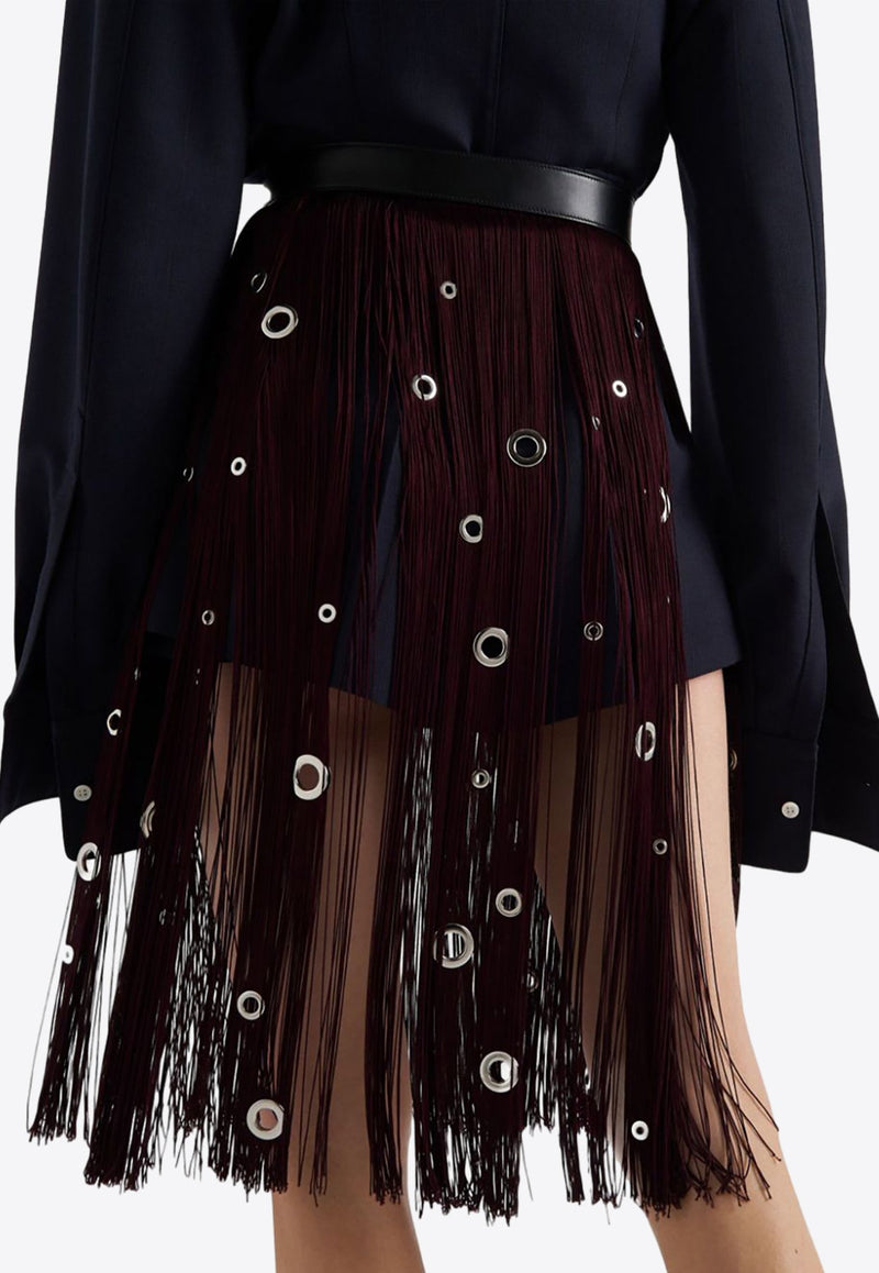 Eyelet-Embellished Fringed Skirt