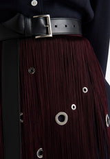 Eyelet-Embellished Fringed Skirt