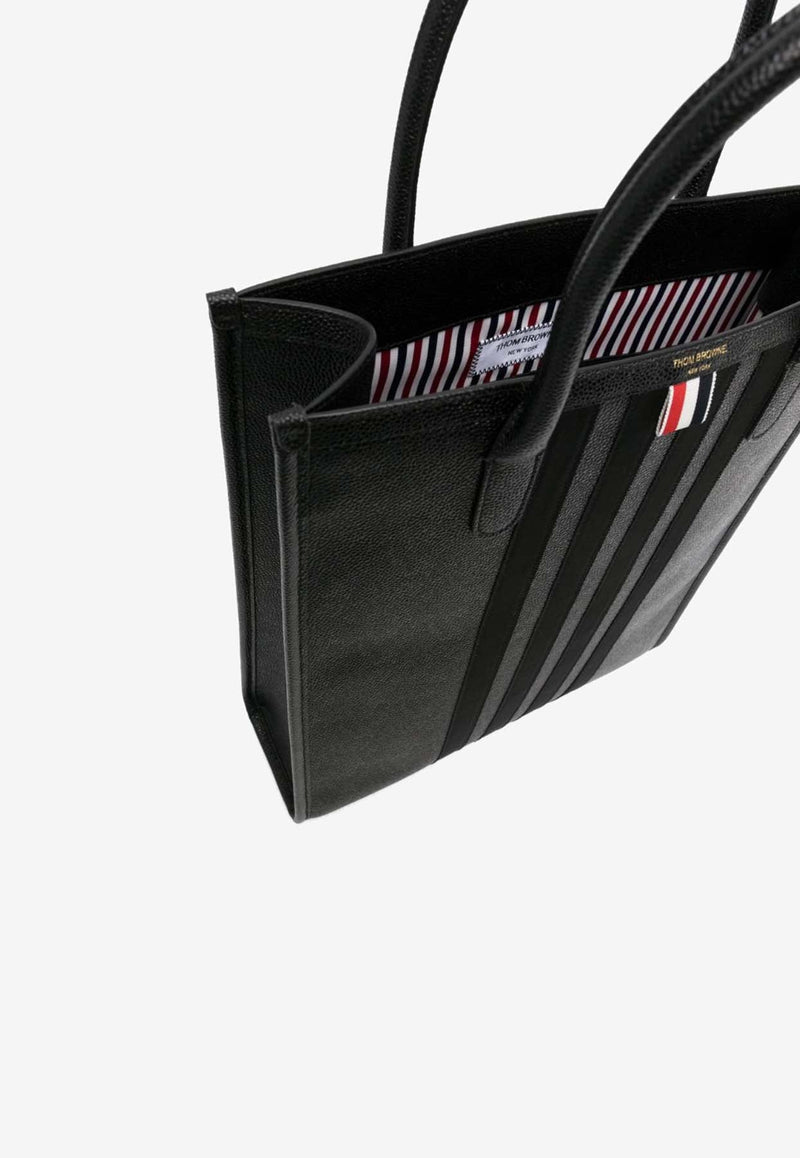 4-bar Stripes Grained Leather Tote Bag