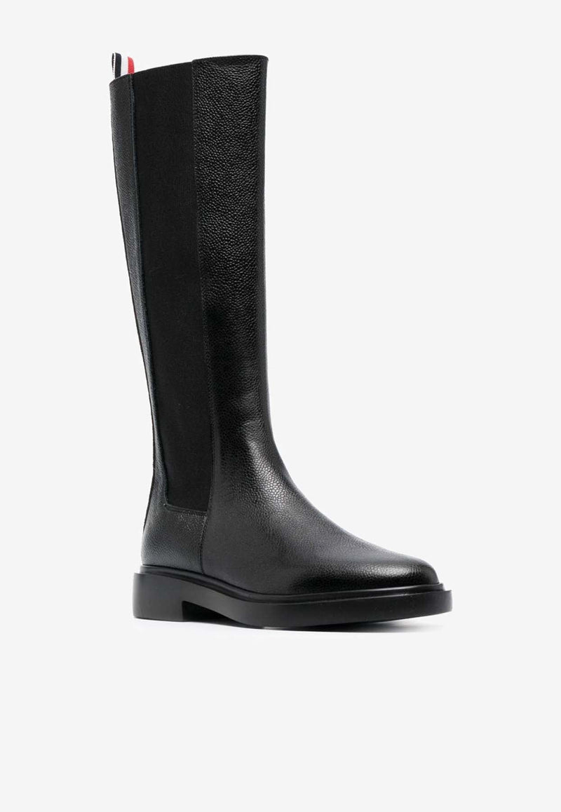 4-bar Stripes Knee-High Chelsea Boots in Grained Leather